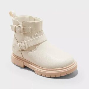 Cat & Jack Cream Ankle Boots with Buckle Straps